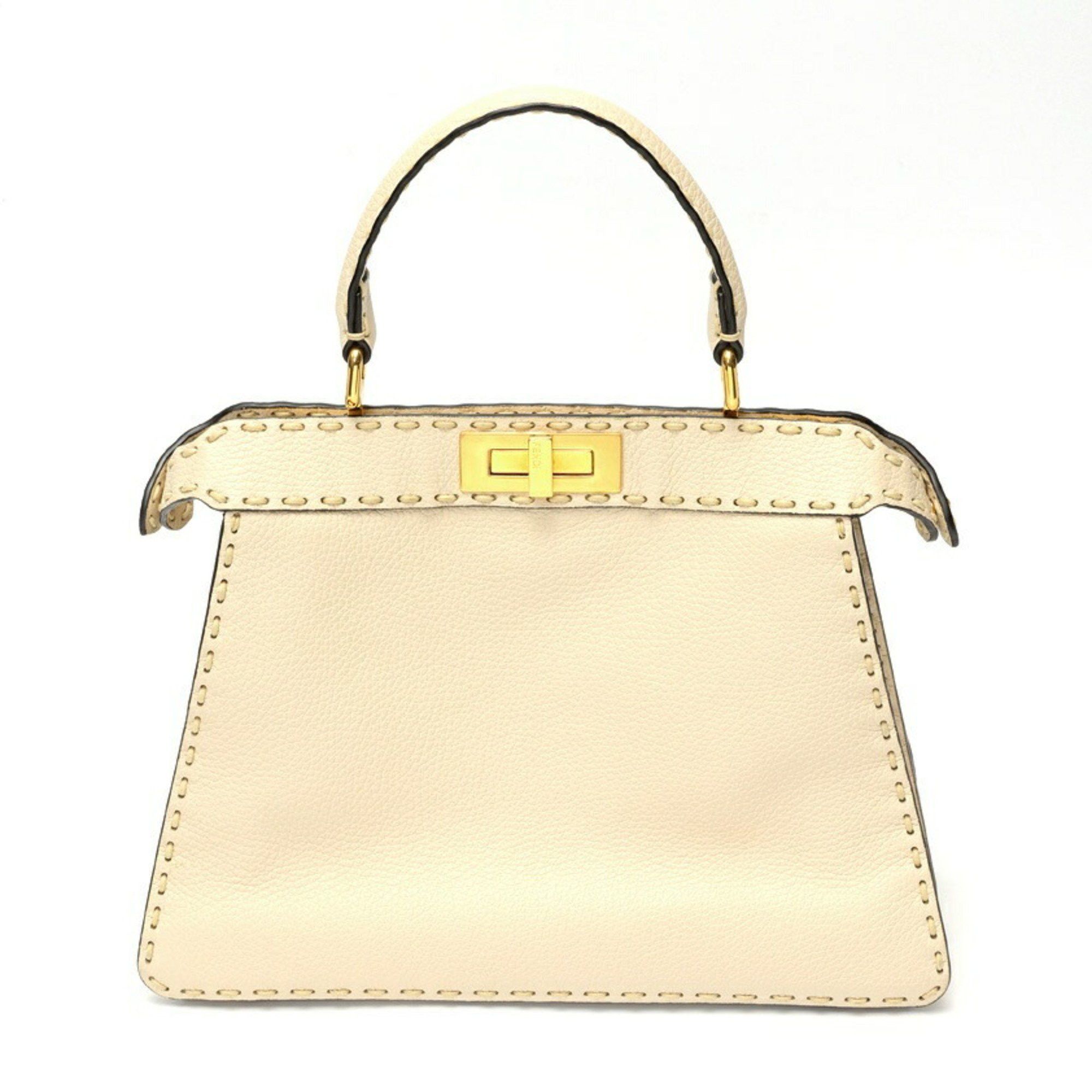FENDI Peekaboo I See You Medium Bag 8BN321 Selleria Leather Ivory K-158715