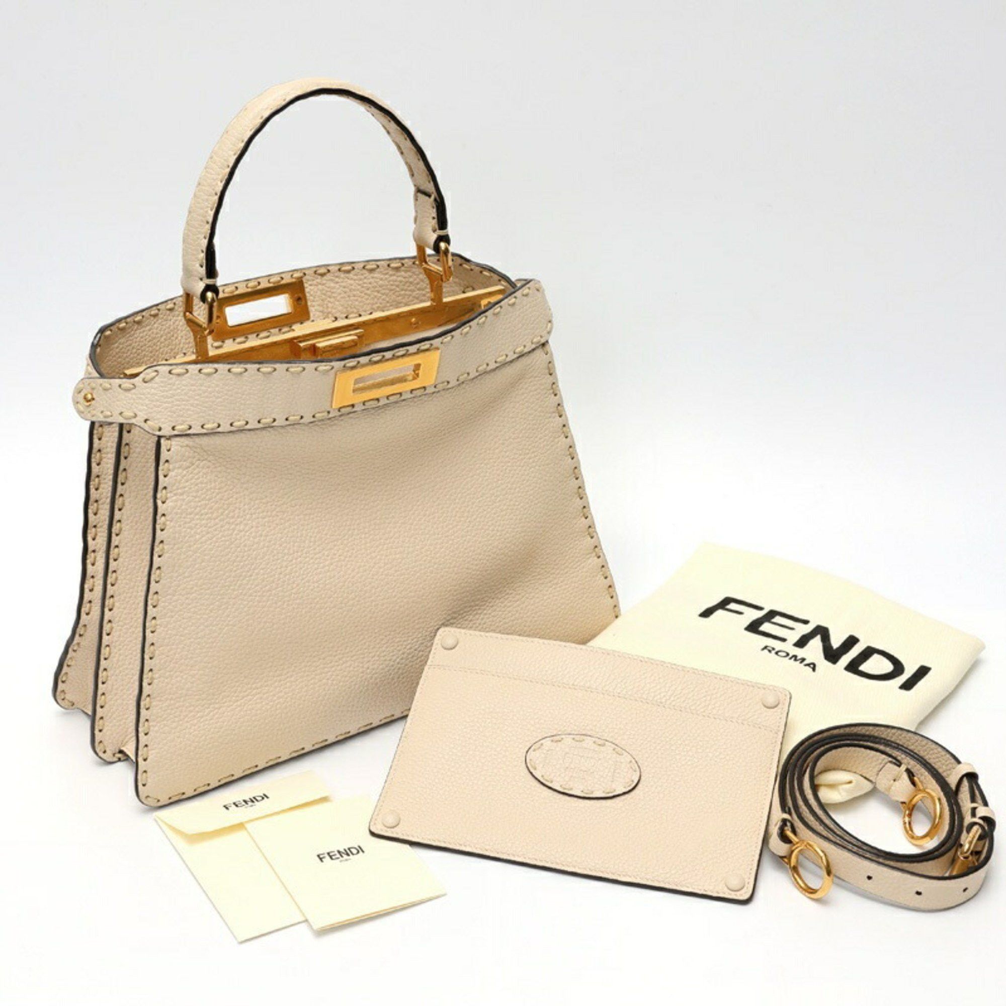 FENDI Peekaboo I See You Medium Bag 8BN321 Selleria Leather Ivory K-158715