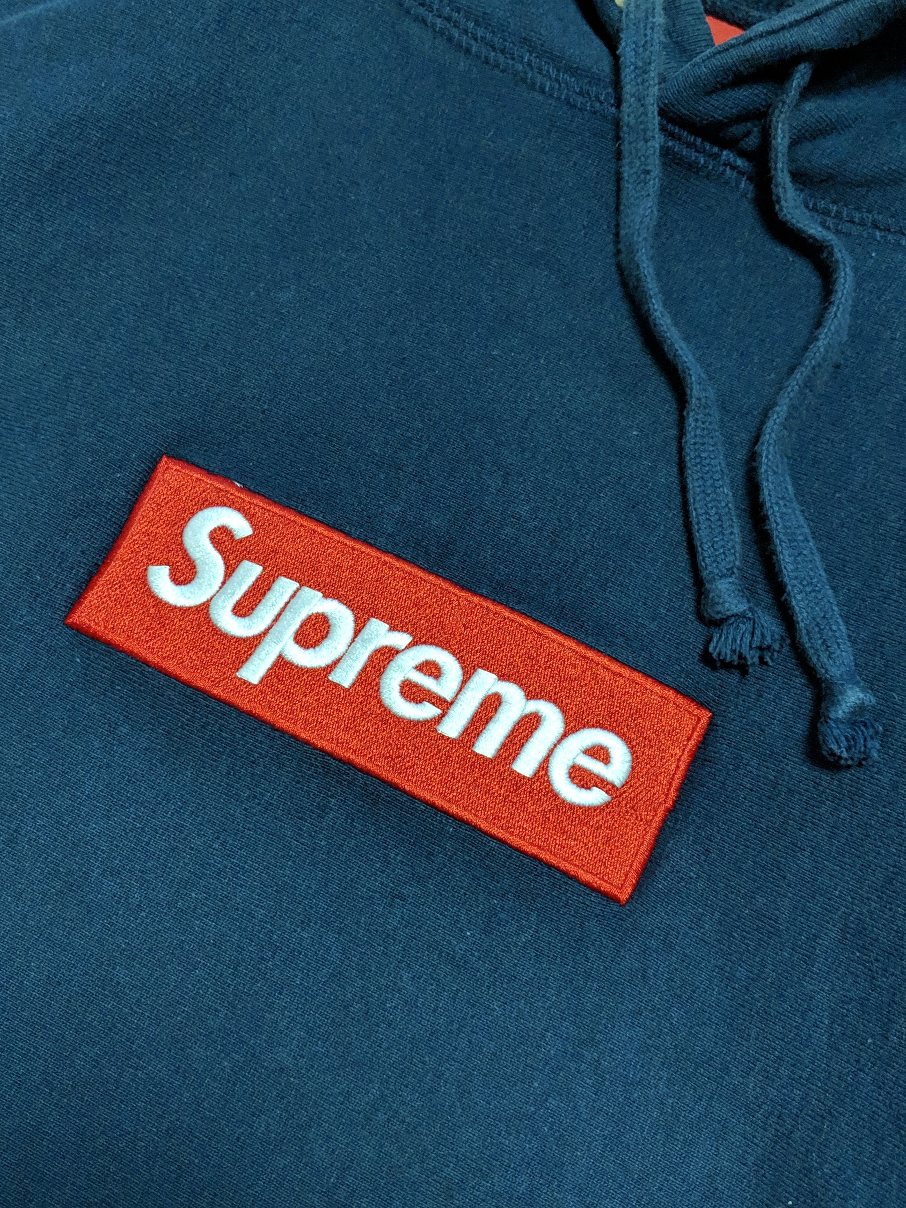 Supreme Supreme red on navy box logo hoodie 2012 | Grailed