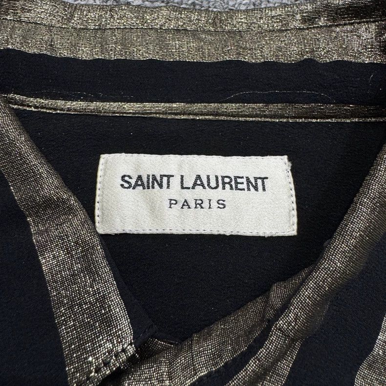 Saint Laurent Paris SLP Black Gold Striped Silk Short Sleeve Shirt Size US M / EU 48-50 / 2 - 2 Thumbnail