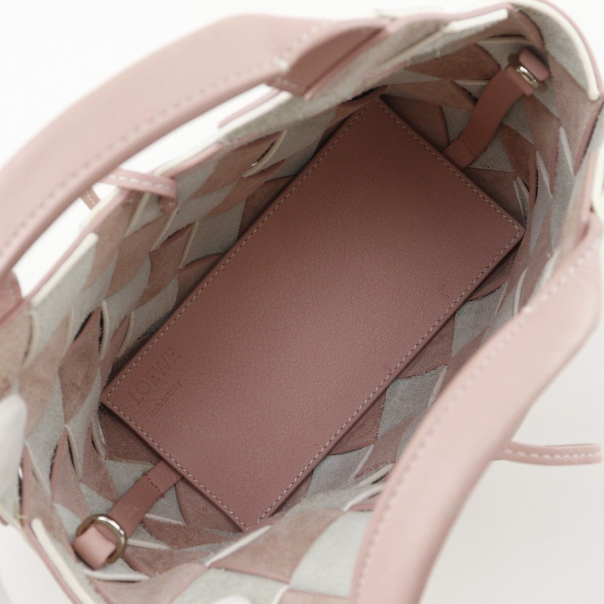 Loewe LOEWE Woven Basket Small Handbag in Calfskin, Pink/White, 2-Way, Women's Size ONE SIZE - 6 Thumbnail
