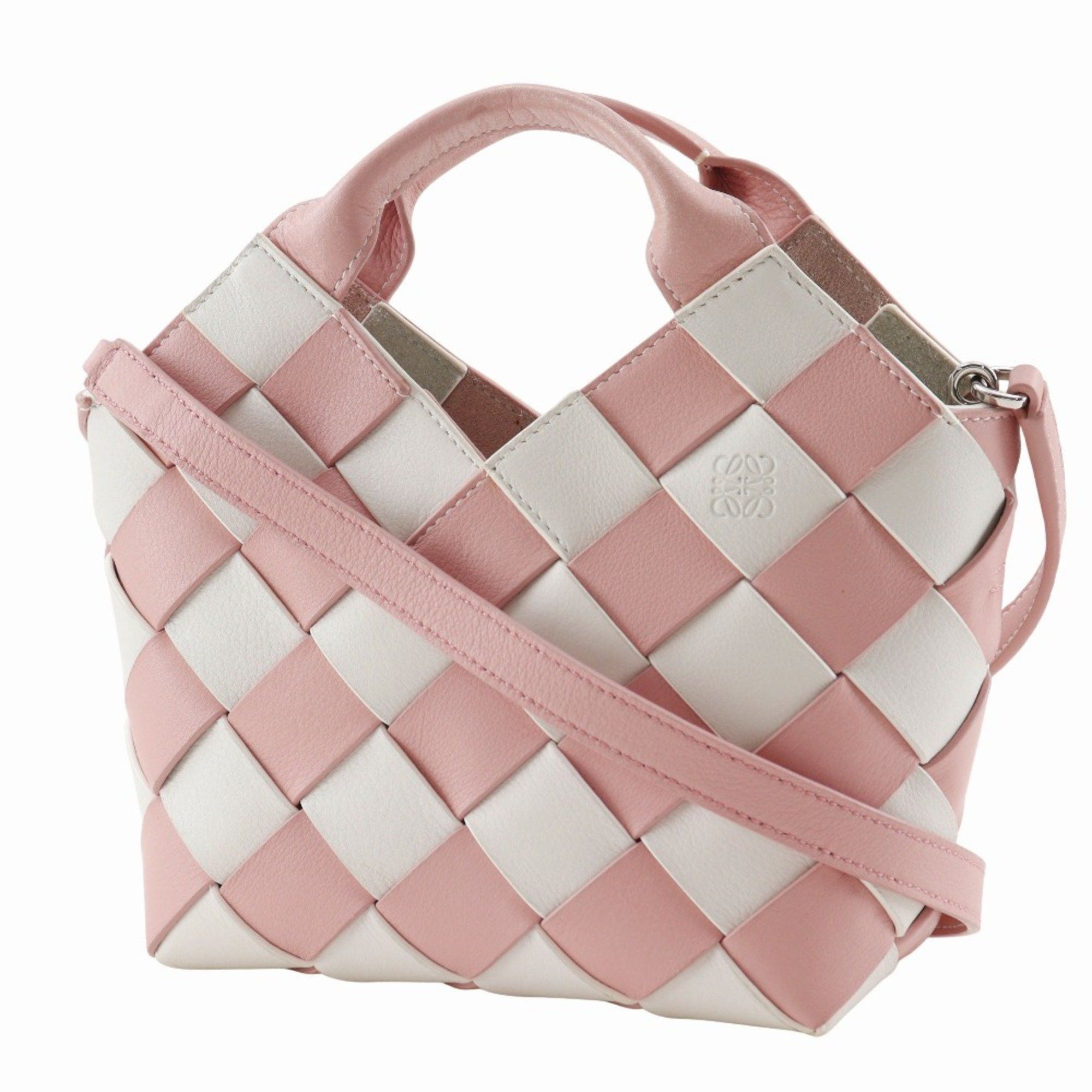 Loewe LOEWE Woven Basket Small Handbag in Calfskin, Pink/White, 2-Way, Women's Size ONE SIZE - 2 Thumbnail