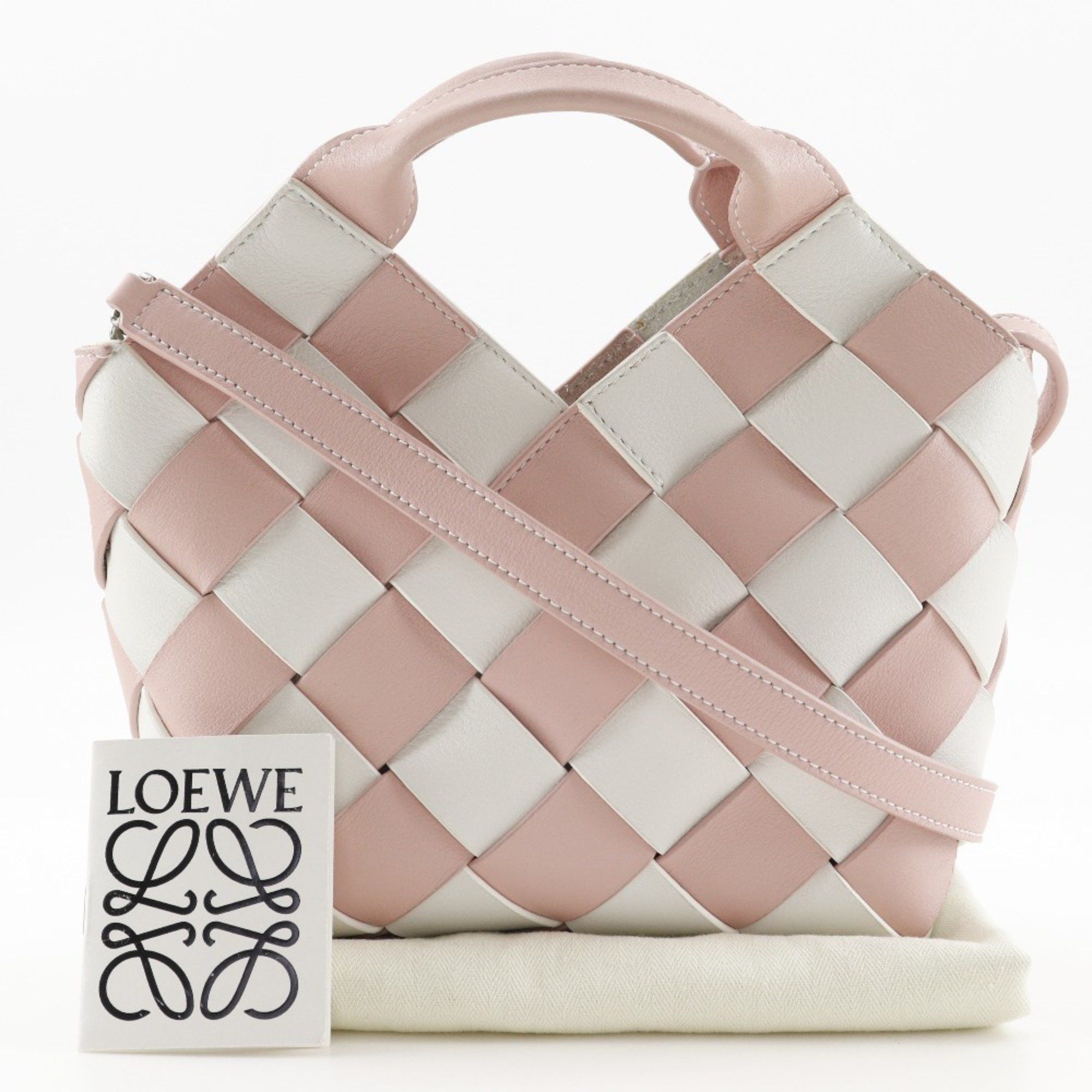 Loewe LOEWE Woven Basket Small Handbag in Calfskin, Pink/White, 2-Way, Women's Size ONE SIZE - 20 Thumbnail