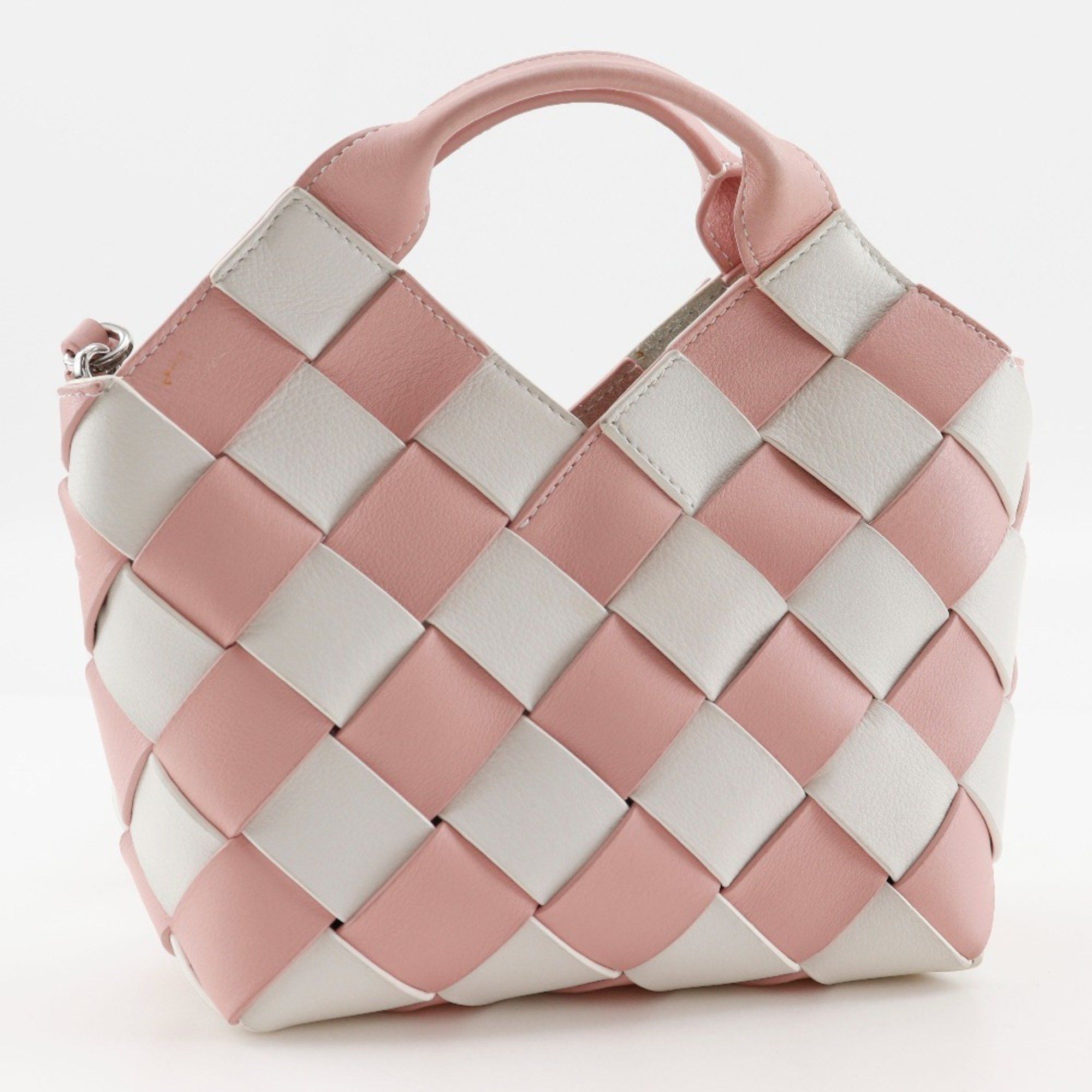 Loewe LOEWE Woven Basket Small Handbag in Calfskin, Pink/White, 2-Way, Women's Size ONE SIZE - 3 Thumbnail