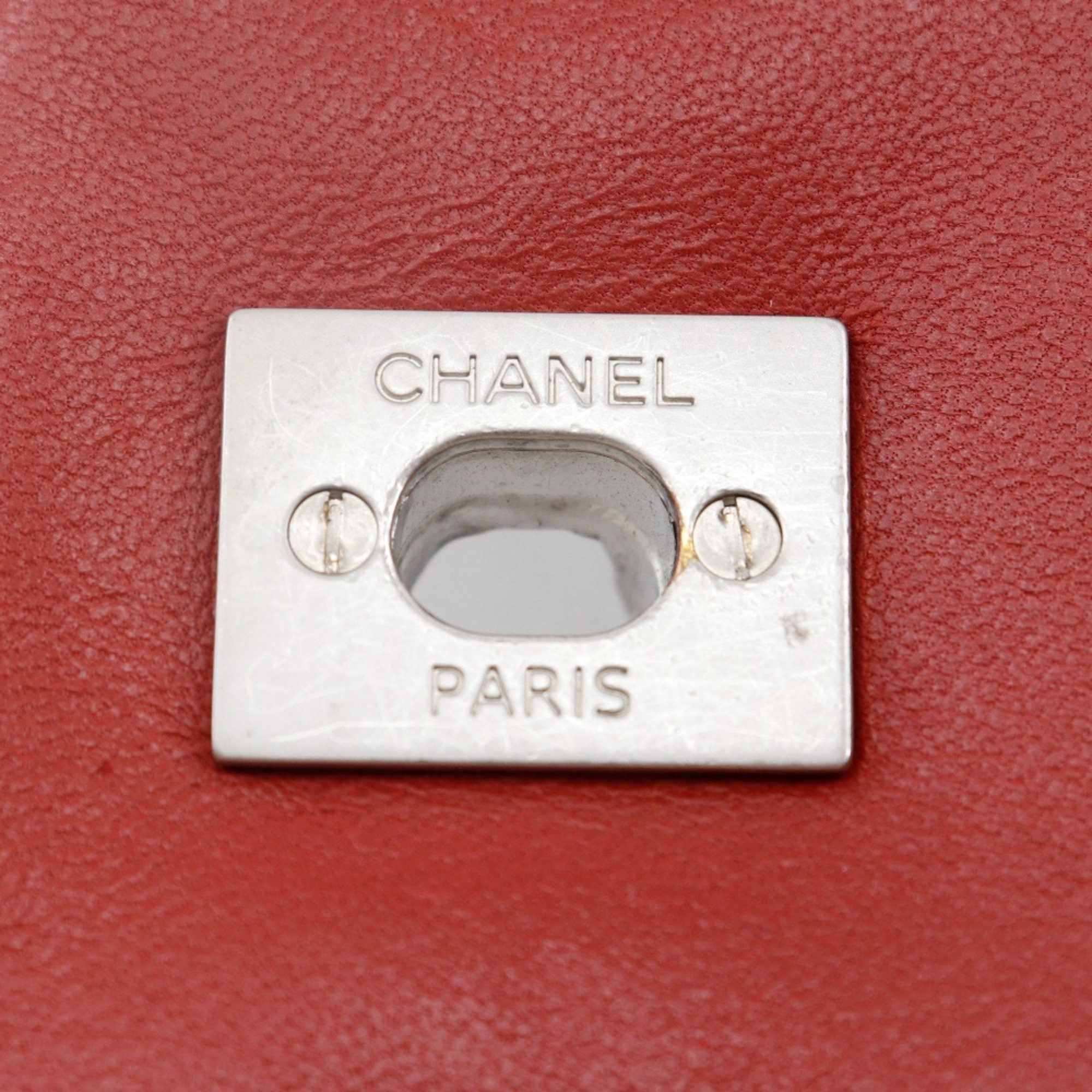 Chanel CHANEL Double Chain Shoulder Bag, V-Stitch, Lion Chevron, Cotton, 2010, Navy/Red, A5, Turnlock, Women's Size ONE SIZE - 12 Thumbnail