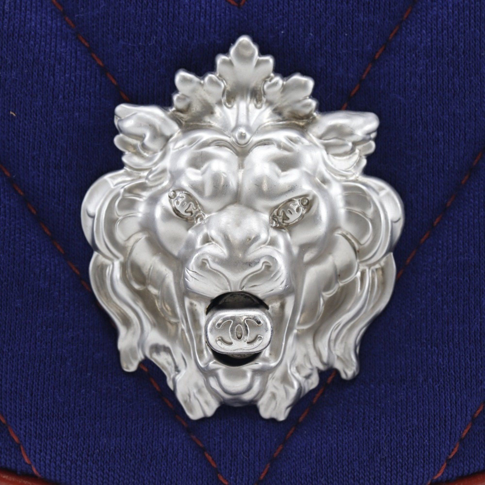 Chanel CHANEL Double Chain Shoulder Bag, V-Stitch, Lion Chevron, Cotton, 2010, Navy/Red, A5, Turnlock, Women's Size ONE SIZE - 13 Thumbnail