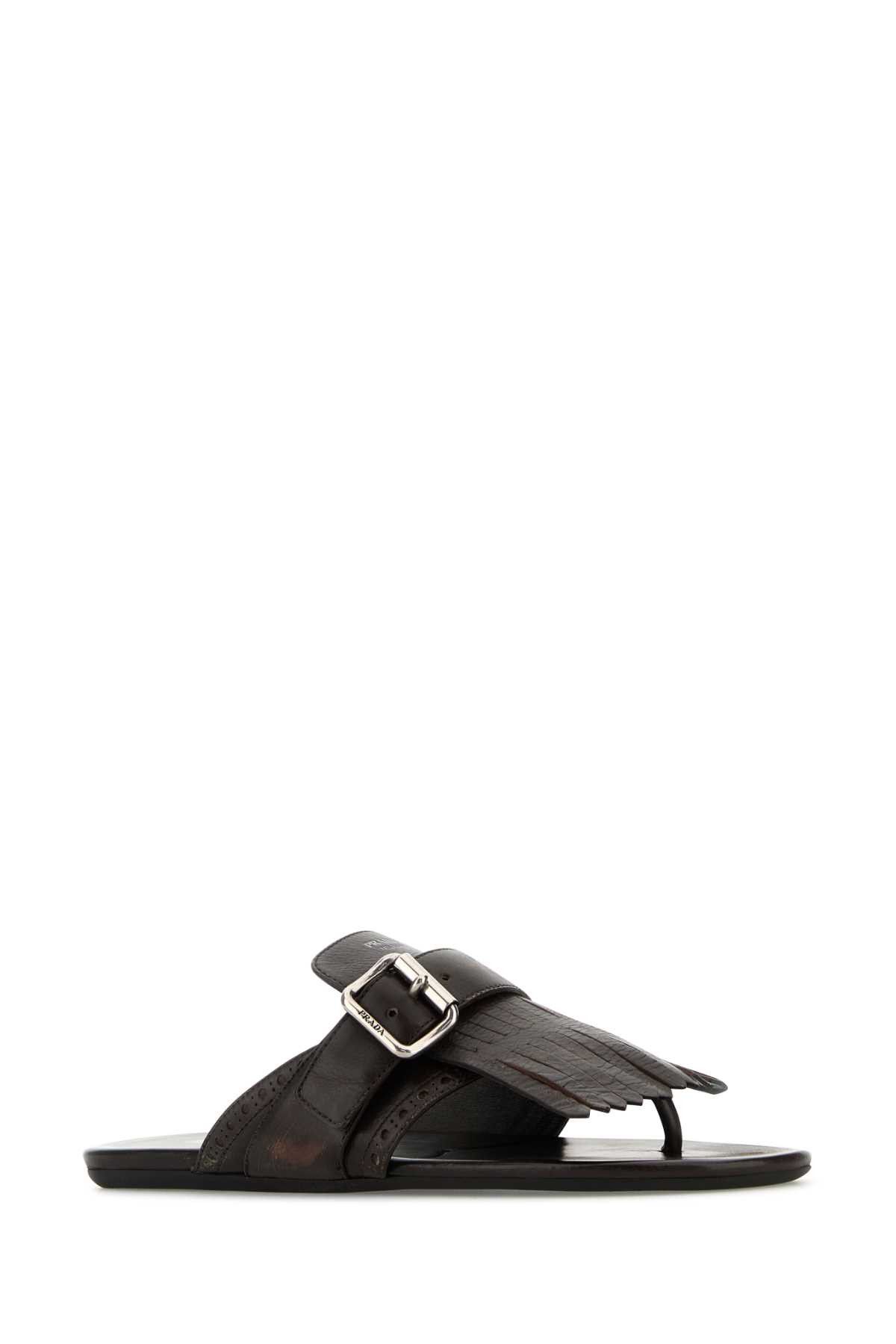 Prada Dark Brown Leather Shuffle Thong Slippers Size US 6.5 / IT 36.5 - 2 Thumbnail