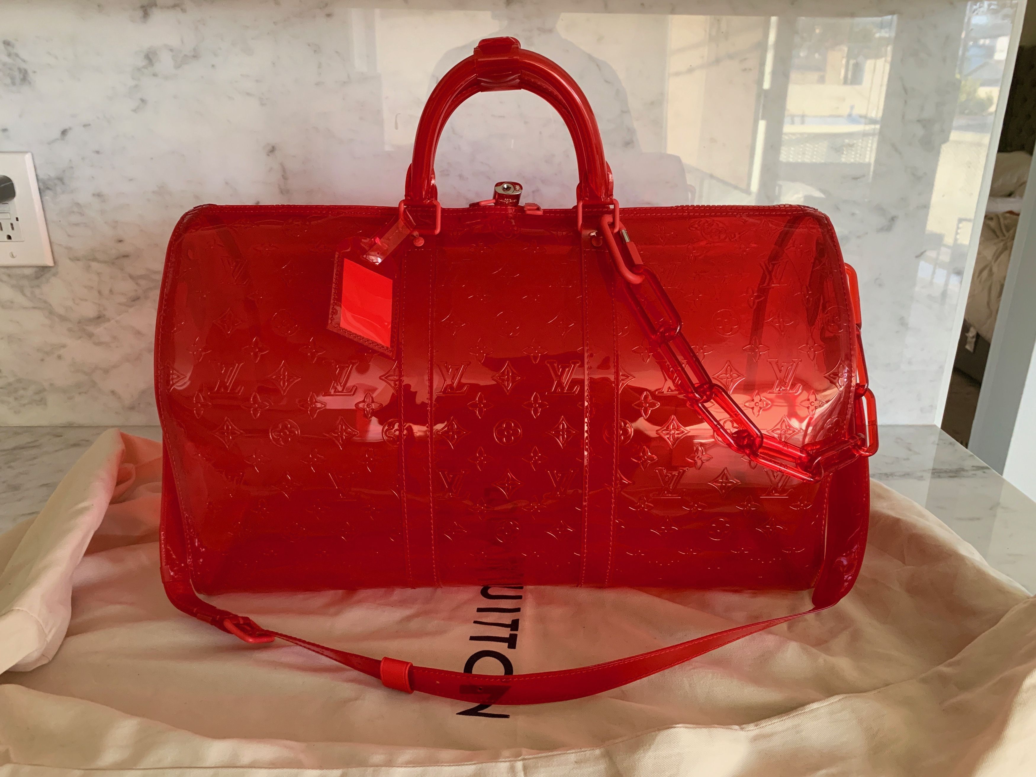 Louis Vuitton Keepall Virgil Abloh Red Travel Bag For Sale at 1stDibs