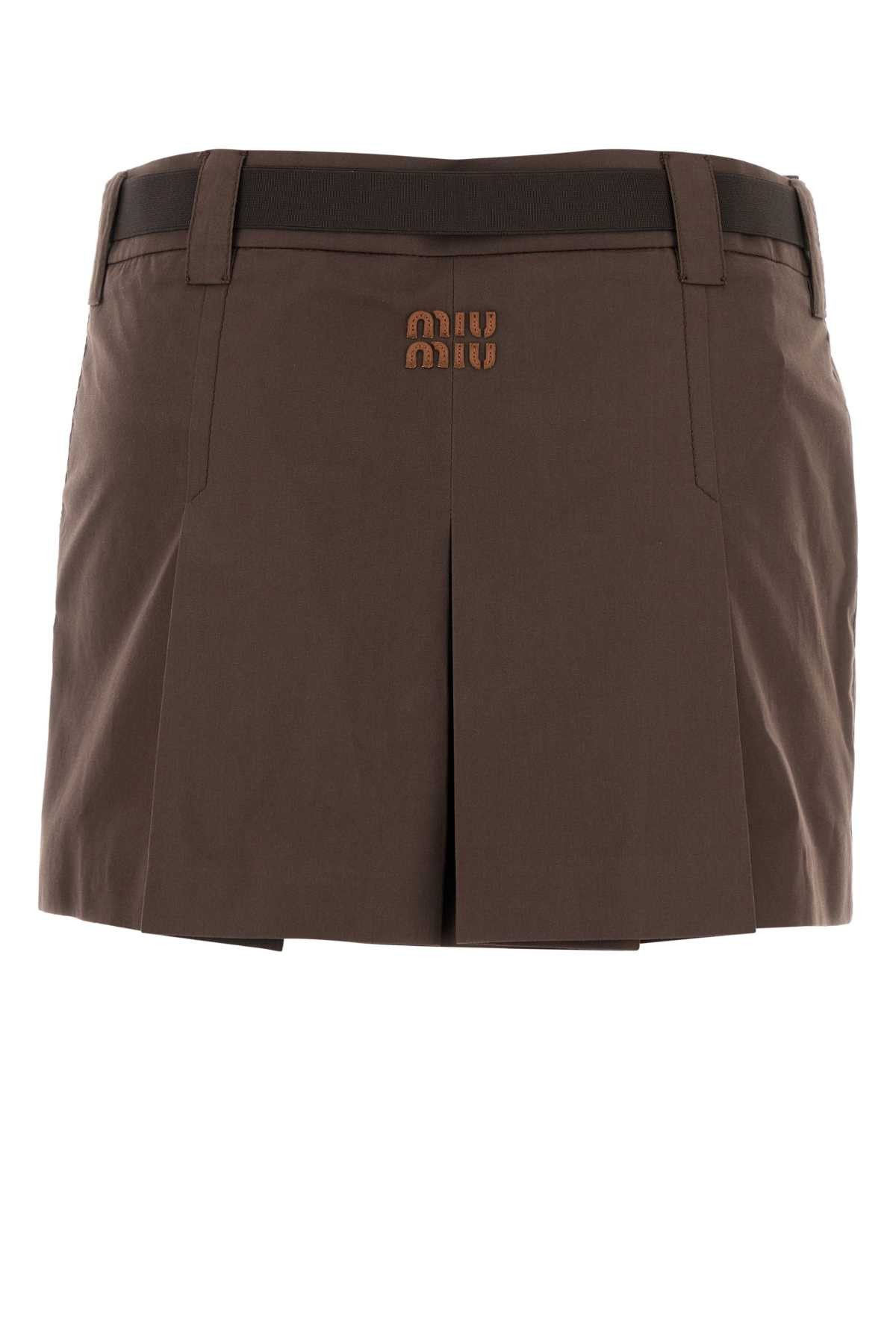 Miu Miu Brown Cotton Blend Mini Skirt Size 30" / US 8 / IT 44 - 2 Thumbnail