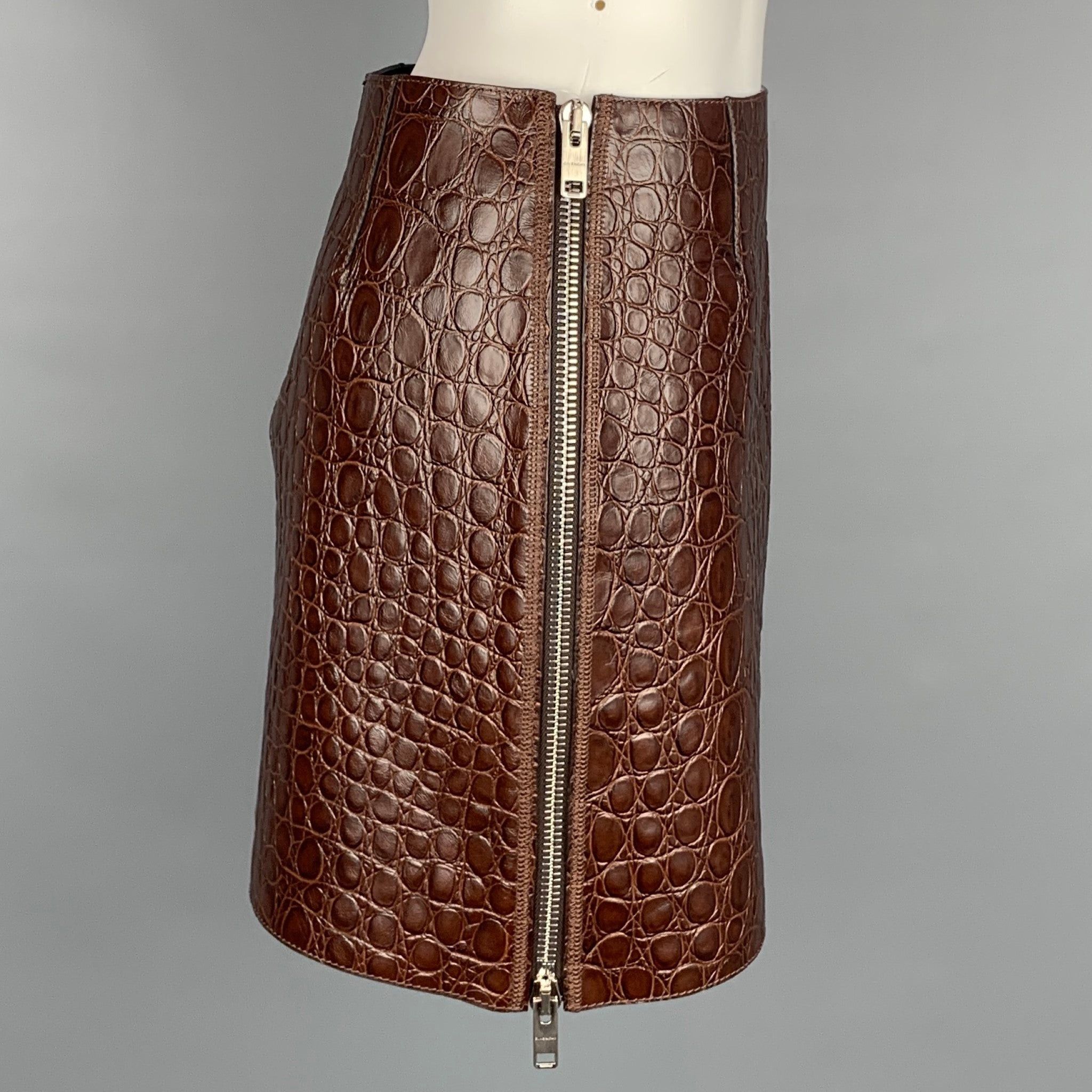 SS 2021 Brown Crocodile Effect Vintage Leather Mini Skirt