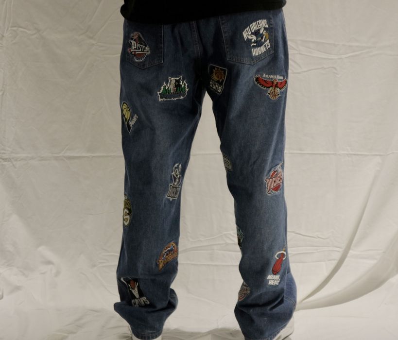 Vintage NBA Denim Patch Jeans Basketball Patches Blue Cotton Men's Size  34x34