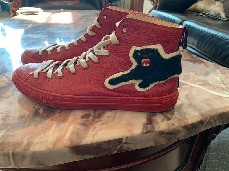 Gucci red high-top sneakers with panther design-dmc Size US 10 / EU 43 - 2 Thumbnail