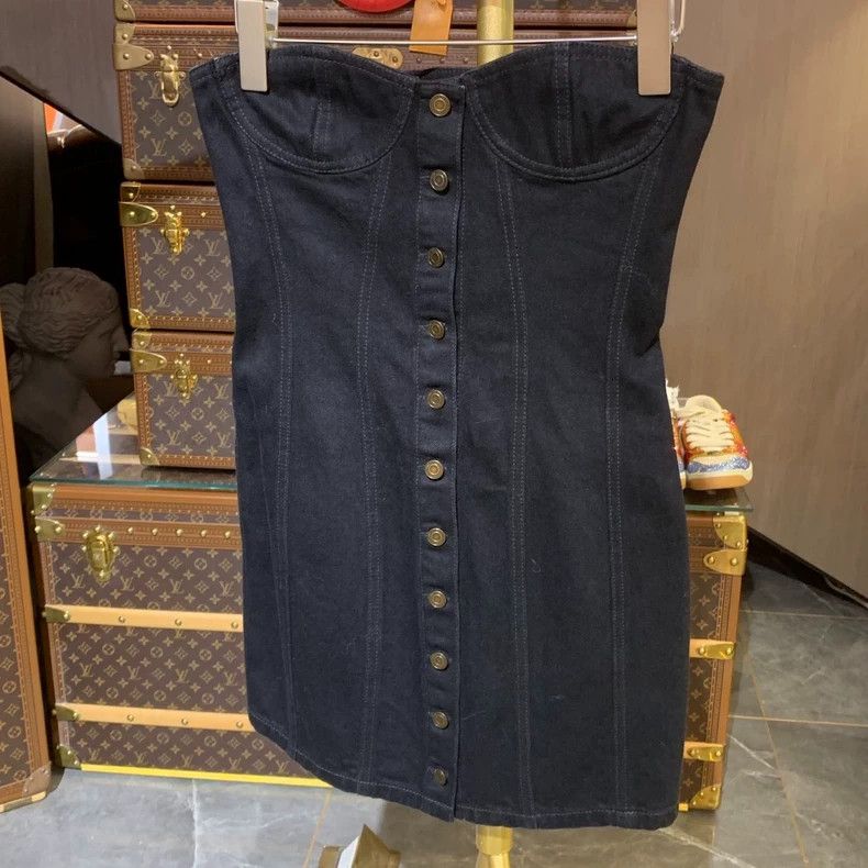 Saint Laurent Paris Saint Laurent Denim Strapless Dress Size US 36 / EU 52 - 4 Thumbnail