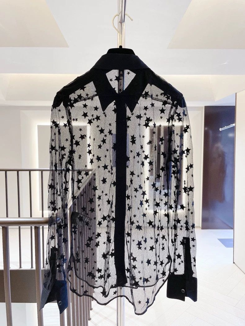 Saint Laurent Paris Saint Laurent Black Star Mesh Long Sleeve Shirt Size US M / EU 48-50 / 2 - 2 Thumbnail