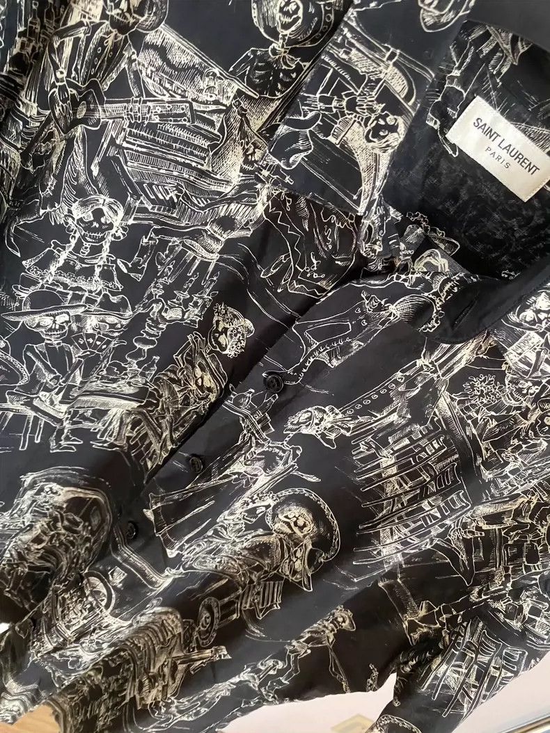 Saint Laurent Paris Saint Laurent Skull Print Short Sleeve Shirt Size US L / EU 52-54 / 3 - 2 Thumbnail