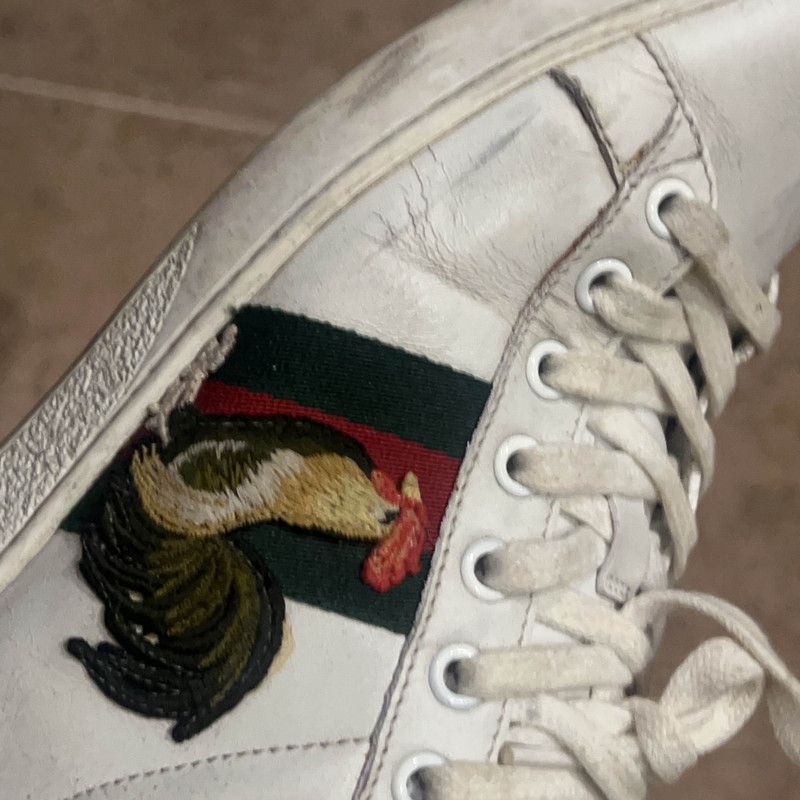 Gucci Gucci Leather Low-Top Sneakers with Embroidery 0079 Size US 5.5 / EU 38 - 6 Thumbnail