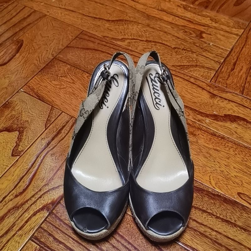 Gucci Gucci Black Wedge Heel Sandals 0079 Size US 6.5 / EU 39-40 - 2 Thumbnail