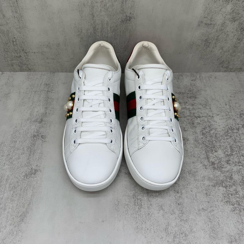 Gucci Gucci White Leather Sneakers with Pearl Accents 0079 Size US 6.5 / EU 39-40 - 2 Thumbnail