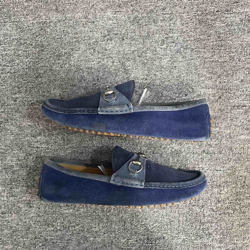Gucci Gucci Navy Blue Suede Loafers with Silver Buckle 0079 Size US 9.5 / EU 42-43 - 10 Thumbnail