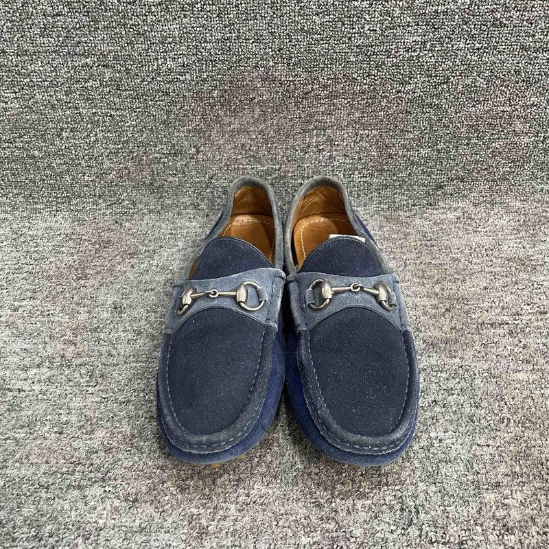 Gucci Gucci Navy Blue Suede Loafers with Silver Buckle 0079 Size US 9.5 / EU 42-43 - 2 Thumbnail