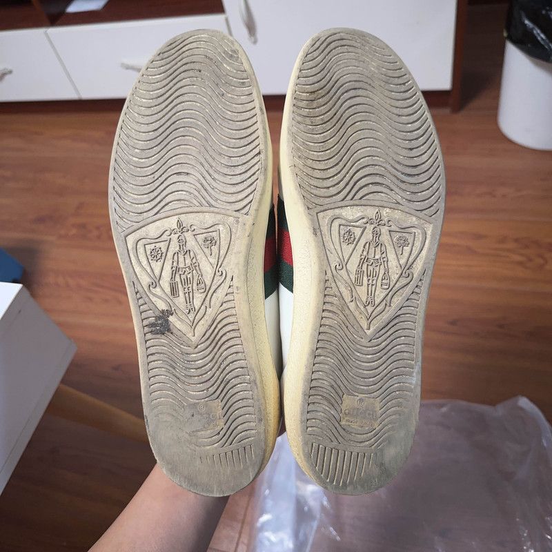 Gucci Gucci Ace Leather Sneakers in White and Green 0079 Size US 10.5 / EU 43-44 - 4 Thumbnail