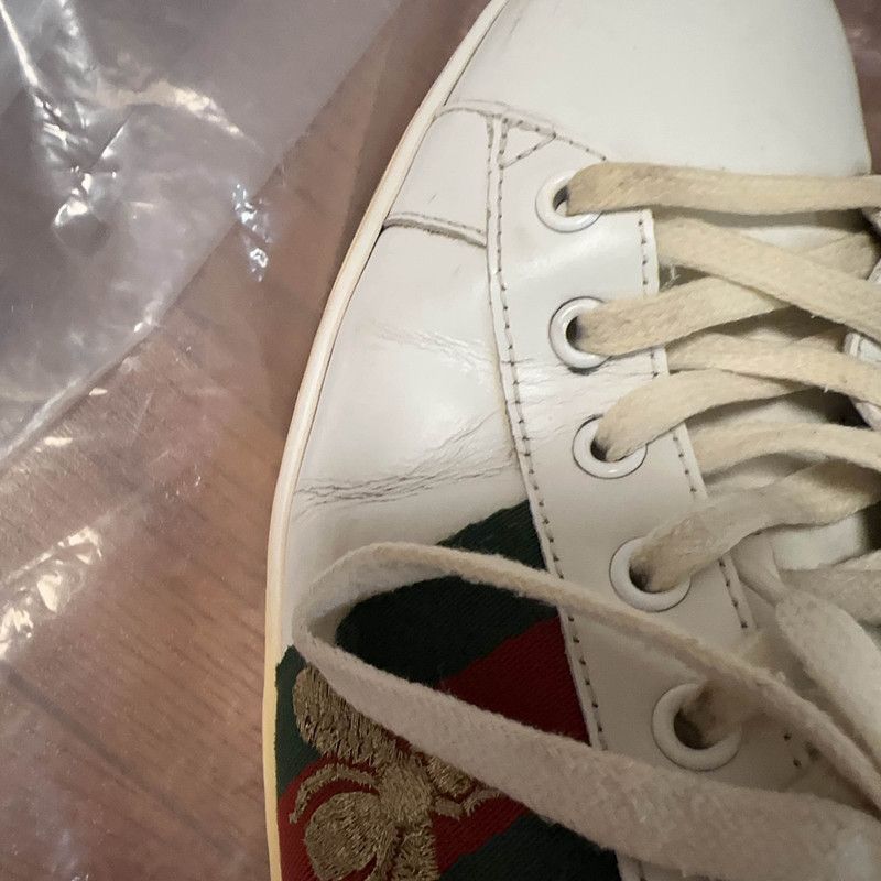 Gucci Gucci Ace Leather Sneakers in White and Green 0079 Size US 10.5 / EU 43-44 - 7 Thumbnail