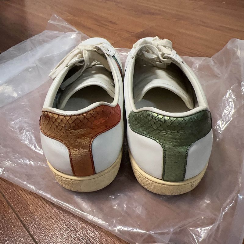Gucci Gucci Ace Leather Sneakers in White and Green 0079 Size US 10.5 / EU 43-44 - 3 Thumbnail