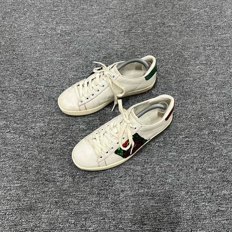 Gucci GUCCI ACE Leather Low-Top Sneakers with Red Lips 0079 Size US 4.5 / IT 34.5 - 6 Thumbnail