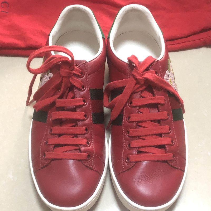 Gucci Gucci Ace Rose Embroidered Low-Top Sneakers 0079 Size US 5.5 / IT 35.5 - 2 Thumbnail