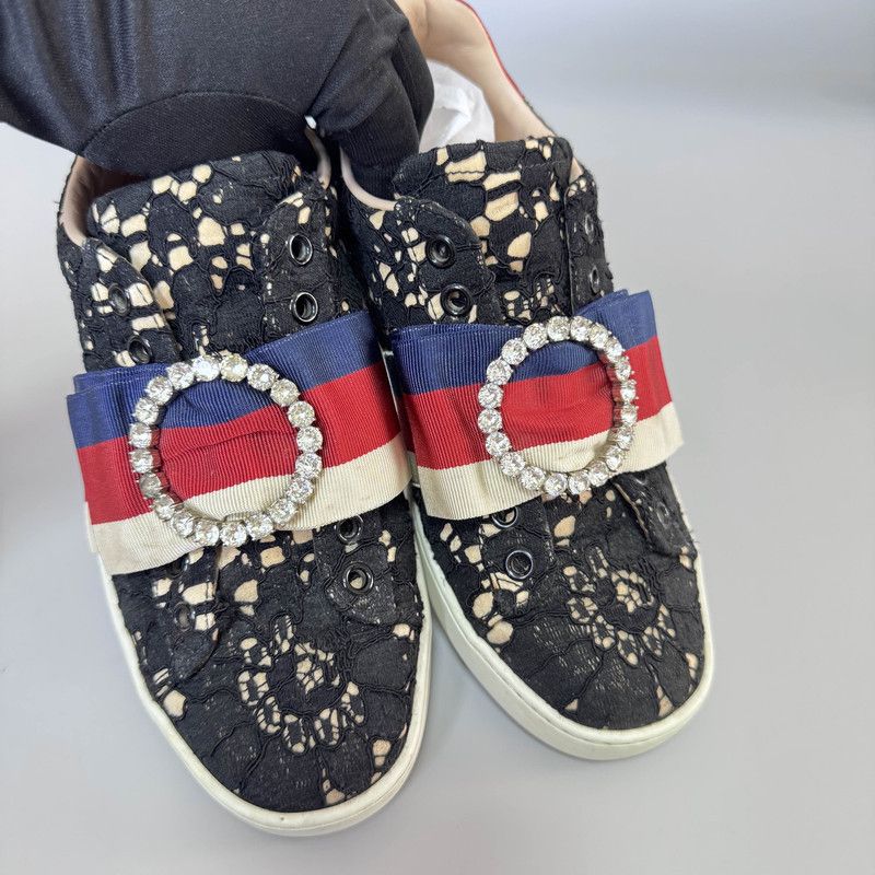 Gucci Gucci Lace-Trimmed Ace Low-Top Fashion Sneakers 0079 Size US 5 / IT 35 - 10 Thumbnail