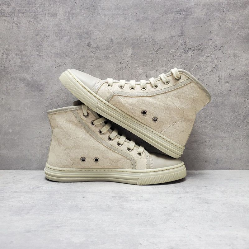 Gucci Gucci Monogram White High-Top Canvas Sneakers 0079 Size US 5 / IT 35 - 10 Thumbnail