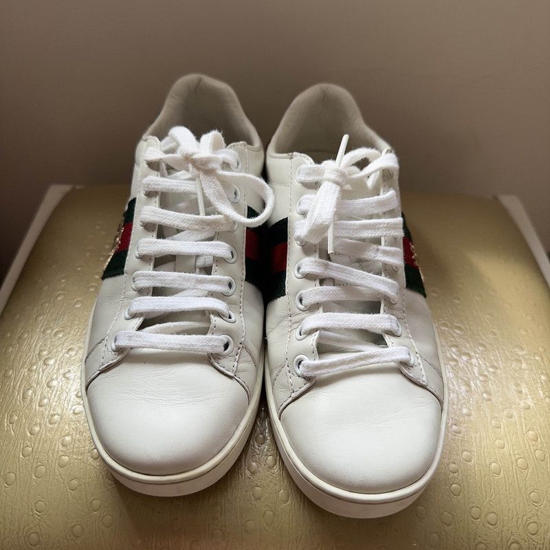 Gucci Ace White Leather Bee Low-Top Sneakers 0079