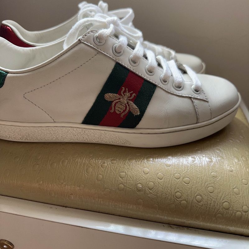 Gucci Ace White Leather Bee Low-Top Sneakers 0079