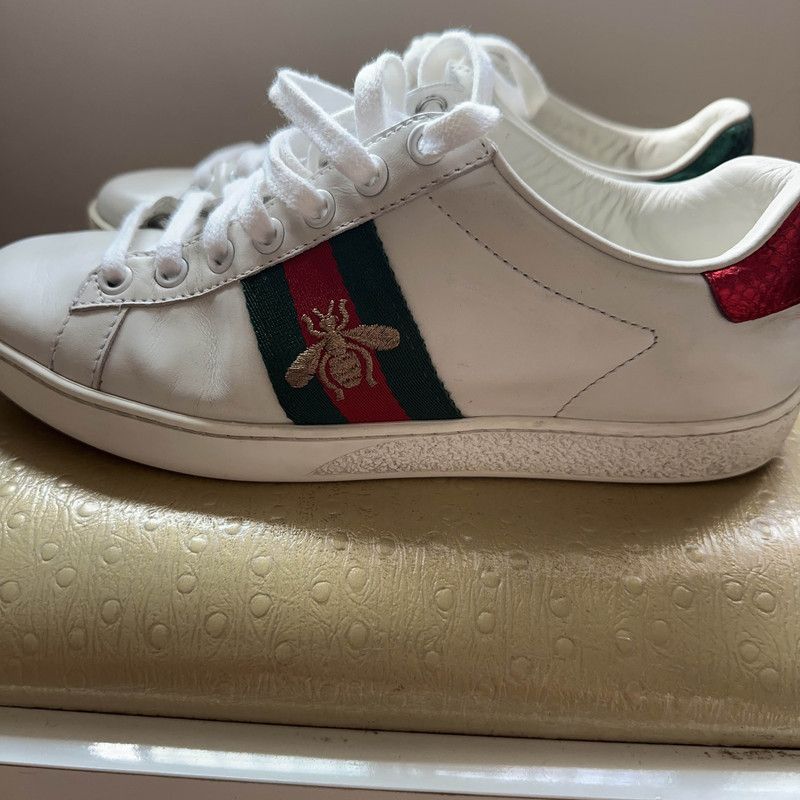 Gucci Ace White Leather Bee Low-Top Sneakers 0079