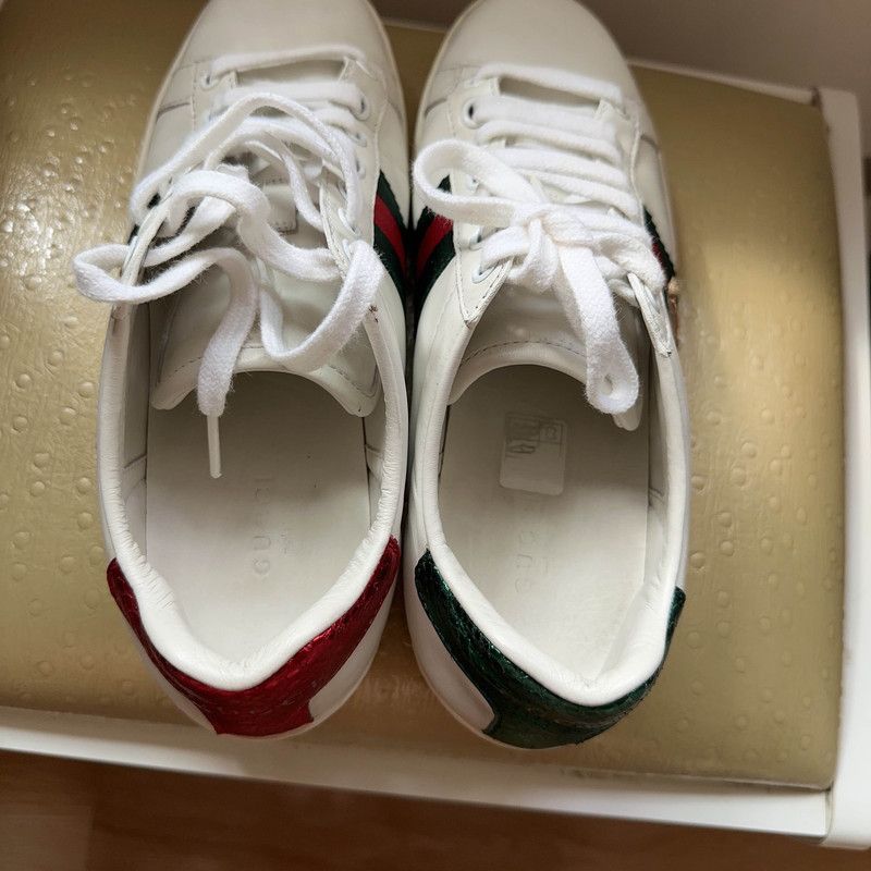 Gucci Ace White Leather Bee Low-Top Sneakers 0079