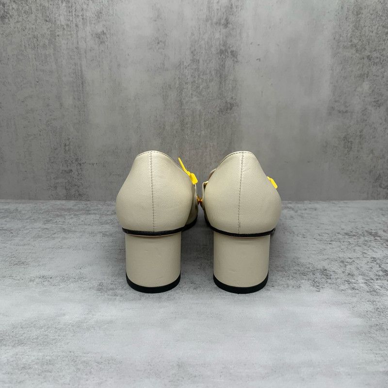 Gucci Gucci Sylvie Beige Leather Chunky Heels 0079 Size US 5 / IT 35 - 3 Thumbnail