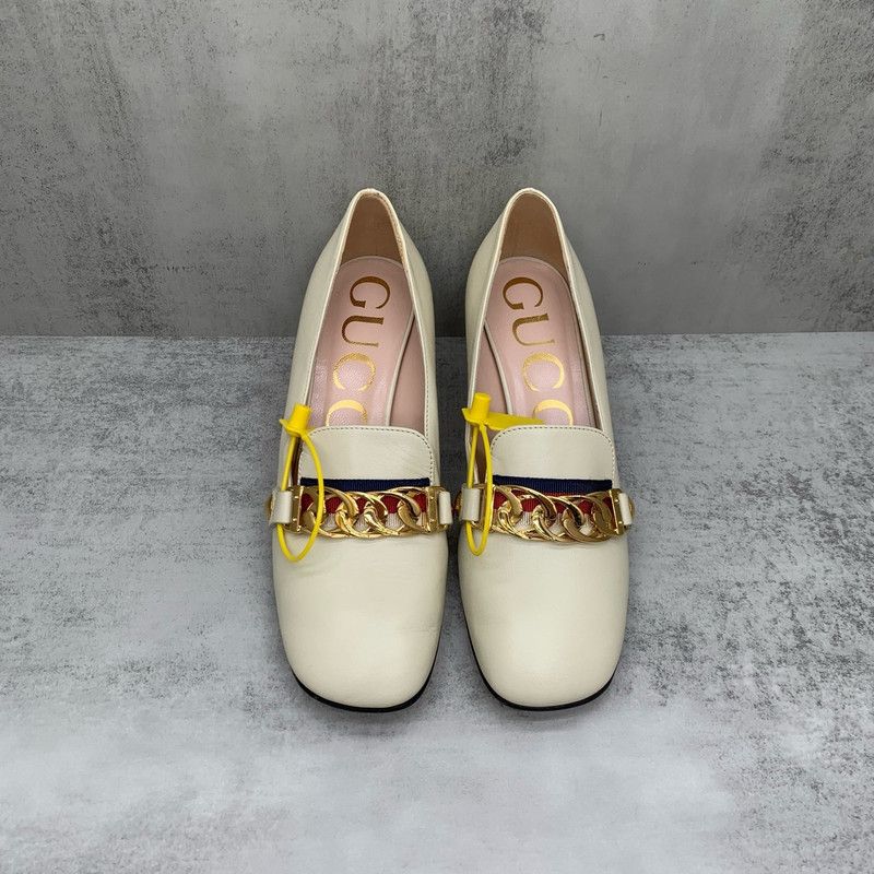 Gucci Gucci Sylvie Beige Leather Chunky Heels 0079 Size US 5 / IT 35 - 2 Thumbnail