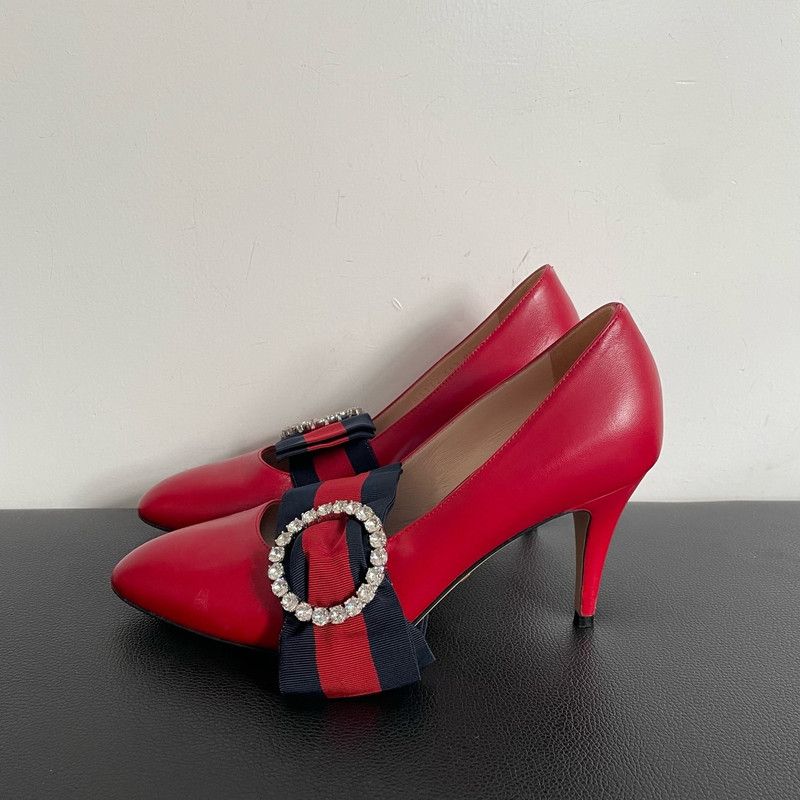 Gucci Gucci Red Leather High Heel Shoes for Women 0079 Size US 5 / IT 35 - 8 Thumbnail