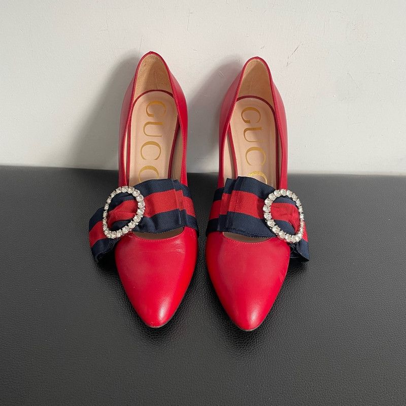 Gucci Gucci Red Leather High Heel Shoes for Women 0079 Size US 5 / IT 35 - 6 Thumbnail