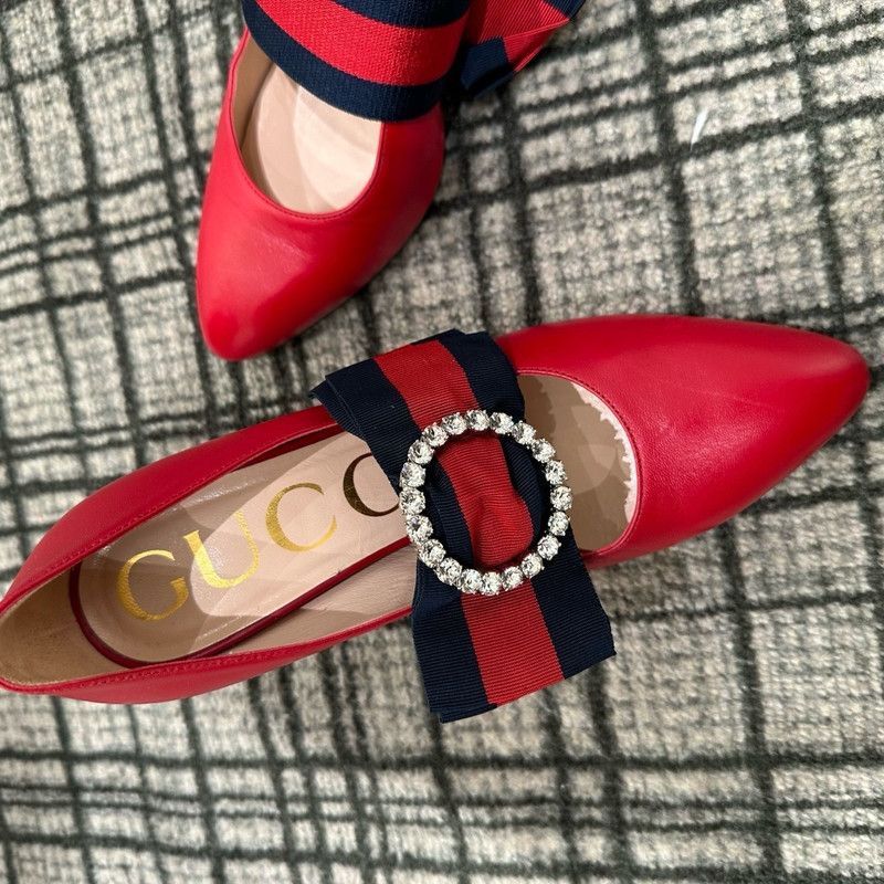 Gucci Gucci Red Leather High Heel Shoes for Women 0079 Size US 5 / IT 35 - 4 Thumbnail