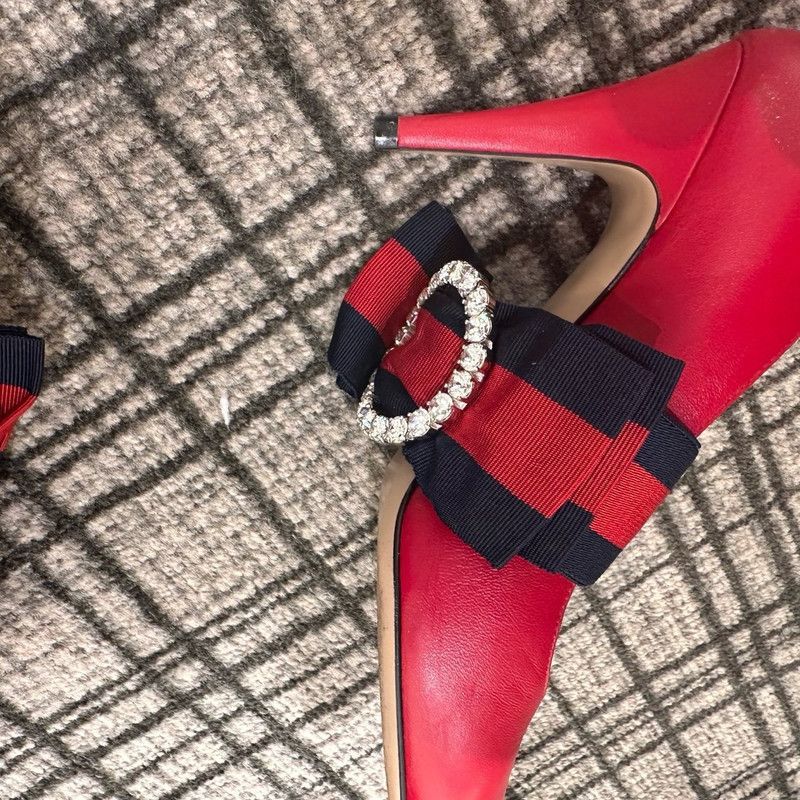 Gucci Gucci Red Leather High Heel Shoes for Women 0079 Size US 5 / IT 35 - 2 Thumbnail