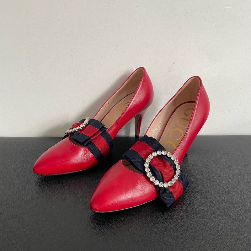 Gucci Gucci Red Leather High Heel Shoes for Women 0079 Size US 5 / IT 35 - 9 Thumbnail
