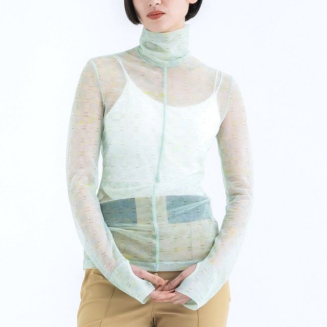 Other Other Mame Kurogouchi Marble Printed Plaid Sheer High Neck Top Others Tops MM23SS-JS020 DUTY FREE for USA Size ONE SIZE - 3 Thumbnail