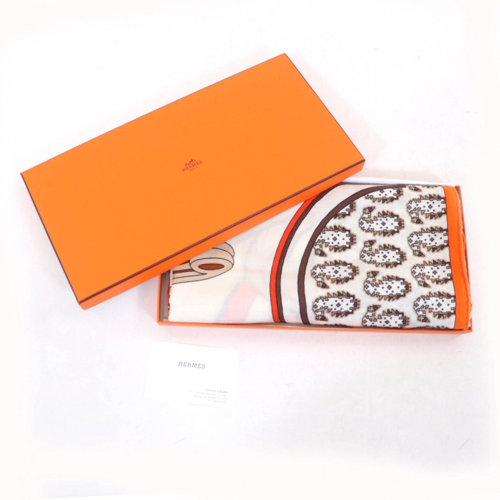 Hermes Hermes Hermes LES ROUES DE PHAETON Cashmere Scarf Natural Material Scarf DUTY FREE for USA Size ONE SIZE - 2 Thumbnail