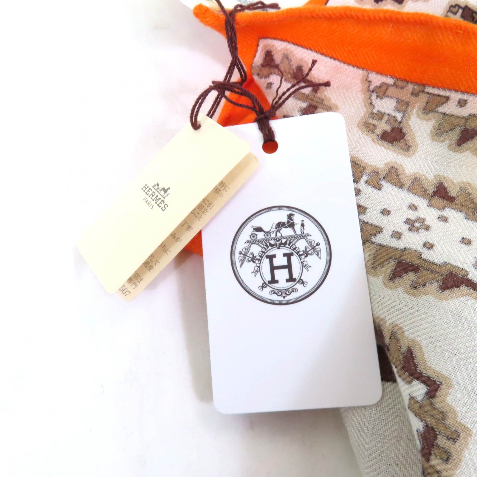 Hermes Hermes Hermes LES ROUES DE PHAETON Cashmere Scarf Natural Material Scarf DUTY FREE for USA Size ONE SIZE - 16 Thumbnail