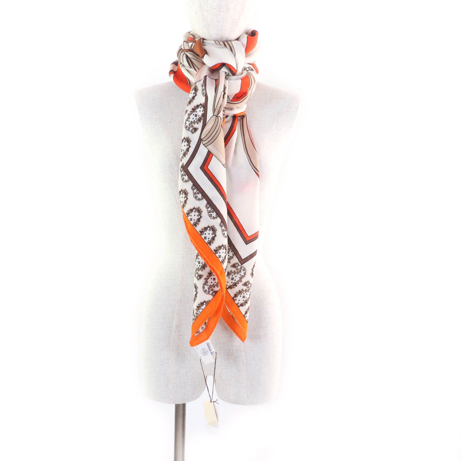 Hermes Hermes Hermes LES ROUES DE PHAETON Cashmere Scarf Natural Material Scarf DUTY FREE for USA Size ONE SIZE - 9 Thumbnail
