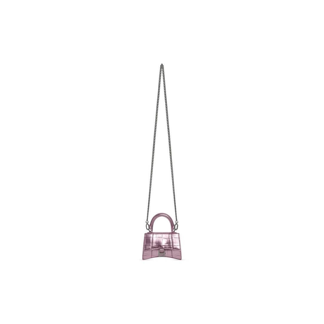 Balenciaga hourglass mini handbag with chain metallized crocodile embossed pink Size ONE SIZE - 6 Thumbnail