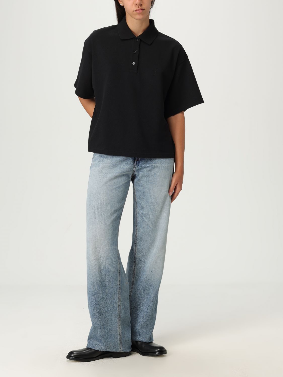 Saint Laurent Paris Saint Laurent Polo Shirt Woman Black Size XS / US 0-2 / IT 36-38 - 2 Thumbnail