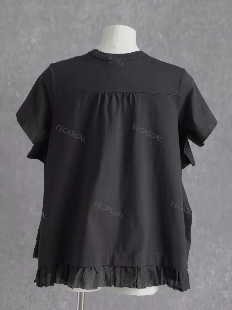 Comme des Garcons CDG Tricot Black Ruffled Hem Short Sleeve Top - dmc Size US M / EU 48-50 / 2 - 4 Thumbnail