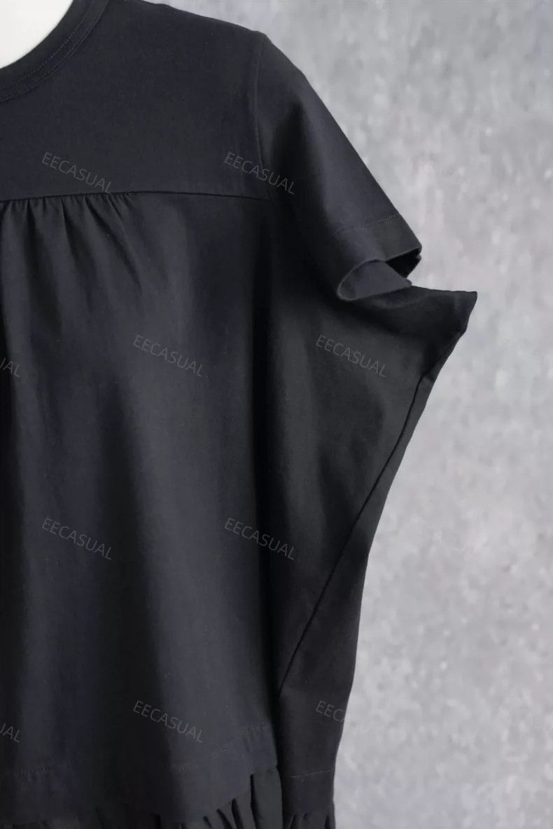 Comme des Garcons CDG Tricot Black Ruffled Hem Short Sleeve Top - dmc Size US M / EU 48-50 / 2 - 8 Thumbnail